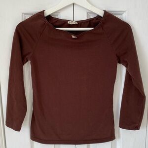 Free People Intimately Chocolate Brown Stretch Long Sleeve Top Ribbon Rose Small